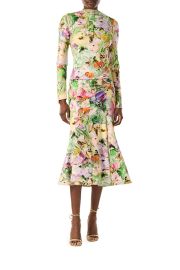 Long Sleeve Floral Midi Dress Monique Lhuillier at Monique Lhuillier